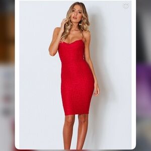 NEAR AND FAR RED MIDI DRESS